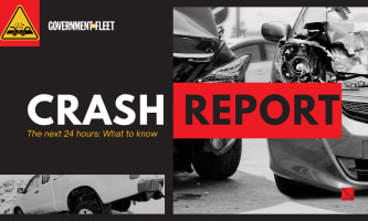 A graphic showing a car crash with text 'crash report.'