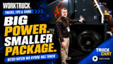 Thumbnail image for Work Truck’s “Trucks, Tips & Tours” featuring a Ditch Witch W8 hydro vac truck and presenter on a trade show floor. Bold text reads “Big Power. Smaller Package.” alongside a Truck Chat “Watch Now” button.