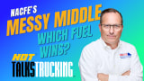 YouTube thumbnail with Mike Roeth of NACFE saying "NACFE's Messy Middle: Which Fuel Wins?"