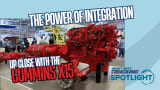YouTube thumbnail with the words "The Power of Integration" and a photo of the Cummins X15 red integrated powertrain