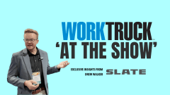 Drew Walker presenting insights at Work Truck's "At the Show" feature for Slate, sharing highlights from NAFA.