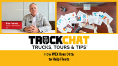Thumbnail for TruckChat: Trucks, Tours & Tips video series with inset image top right of man speaking and top right an image illustrating people looking at data and reports.