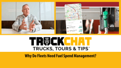 TruckChat thumbnail with man in business attire inset top left, and fuel purchasing image top right, and headline Why Do Fleets Need Fuel Spend Management?