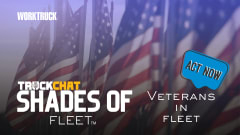 Shades of Fleet Veterans in Fleet graphic with American flags and Work Truck branding highlighting military veterans’ impact on fleet leadership and operations