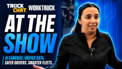 Thumbnail featuring IntelliShift team discussing AI-powered fleet cameras, telematics, driver safety, and connected fleet technology at an industry trade show.