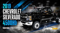 2019 Chevrolet Silverado 4500HD with blue accents and Vehicles Moving Fleets, Work Truck, Truch Chat logos