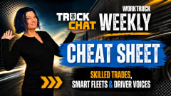 Truck Chat Weekly Cheat Sheet thumbnail featuring Lauren Fletcher against a truck-themed background with bold text reading “Skilled Trades, Smart Fleets & Driver Voices.” The graphic highlights workforce development, fleet leadership, and driver-focused industry trends