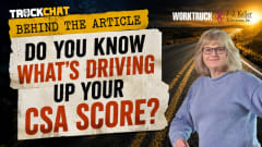 Behind the Article thumbnail featuring Kathy Close of J.J. Keller. The image shows a road at sunset with bold text reading, “Do You Know What’s Driving Up Your CSA Score?” alongside Kathy Close discussing how fleets can use FMCSA's DataQs system to challenge inaccurate safety data and protect CSA scores.