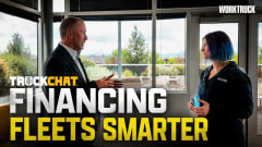 Video thumbnail showing Alex Coveney and Lauren Fletcher discussing fleet strategy beside the words “Financing Fleets Smarter,” with TruckChat and Work Truck branding.
