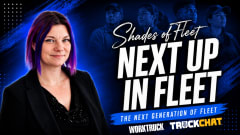 Lauren Fletcher stands against a blue-and-black background with emerging fleet professionals behind her. Text reads “Shades of Fleet: Next Up in Fleet” and “The Next Generation of Fleet.”