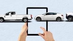 a graphic of a tablet with city vehicles. 