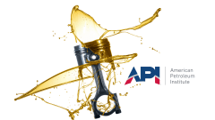 Illustration of a piston with engine oill and API logo