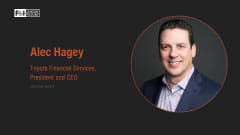 black background with orange text saying Alec Hagey Toyota Financial Services President and CEO effective April 6 with picture of Alec Hagey