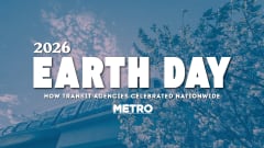 A blue and white graphic with text reading "2026 Earth Day: How Transit Agencies Celebrated Nationwide."