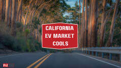 road winding through redwood trees, California EV Market Cools, F&I and Showroom logo