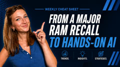 A blue and white AF news recap thumbnail on Ram recalls and hands-on AI