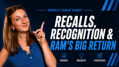 A woman in an Automotive Fleet graphic about recalls, recognition, and the recent Ram return in the fleet indusry. 