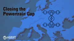 blue map of Europe with outline of an electric vehicle powertrain on top, Closing the Powertrain Gap, Agent Entrepreneur
