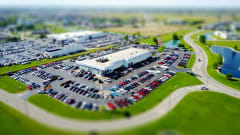 Aerial shot of a car dealership