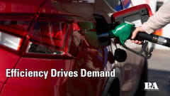 red car at a gas station being filled with gas. Efficiency Drives Demand. Providers and Administrators logo