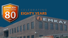 A graphic representing Emkay's 80th anniversary. 