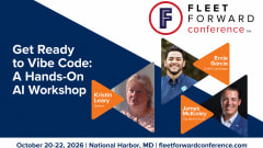 Speaker card for vibe code session at Fleet Forward Conference