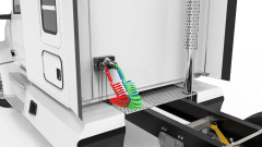 Back of truck cab showing air and electrical line connections