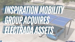 Rendering of electric vehicles charging beneath a solar-panel canopy, illustrating Inspiration Mobility Group’s acquisition of Electrada assets to expand commercial fleet electrification services.