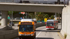 An LA Metro bus and railcar.