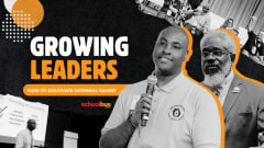 A black, white, and orange graphic with black white images. Text reads "Growing Leaders: How to Cultivate Internal Talent."