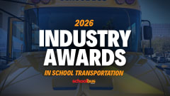Image of the front of a school bus with text reading "2026 Industry Awards in School Transportation."