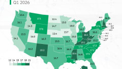 50 states map showing LOR rates for each state with different shades of light to dark green
