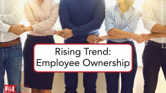 five people standing side-by-side holding hands, text says Rising Trend: Employee Ownership, F&I and Showroom logo