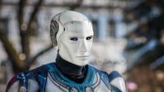 Photo of a humanoid robot's chest, shoulders and head