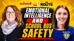 School Bus Fleet’s The Route podcast thumbnail featuring Kellie Doyle Bailey and host Amanda Huggett with the text “Emotional Intelligence and School Bus Safety.”