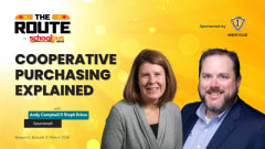 Thumbnail for The Route by School Bus Fleet featuring Andy Campbell and Steph Eckes of Sourcewell discussing cooperative purchasing, sponsored by IC Bus.