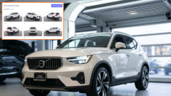 Photo of white SUV in garage with graphic explaining car photo process
