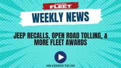 An Automotive Fleet graphic for a weekly news recap with a play button and the website URL at the bottom.