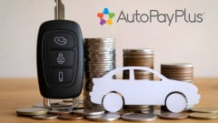 Car key, stacks of coins, and a paper car cutout with AutoPayPlus logo, representing auto financing, loan terms, and vehicle affordability trends.