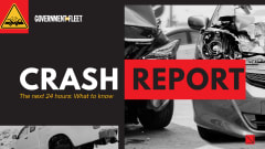 A graphic showing a car crash with text 'crash report.'