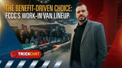 Chris Wolfe presents Freightliner Custom Chassis MT lineup at Work Truck Week 2026, featuring work-in van designs, mobile tool trucks, and utility workspace applications.