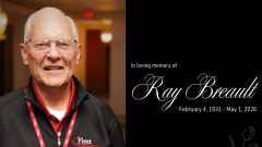 An obit image of fleet hall of famer Ray Breault next to a black square with the text of his birth and death dates.