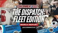 the dispatch text with images of vehicles, women in fleet, and ev charging. 