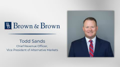Portrait of Todd Sands with Brown & Brown branding, announcing his appointment as chief revenue officer and vice president of alternative markets.