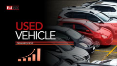 row of cars, used vehicle demand spikes, chart showing data spike, F&I and Showroom logo