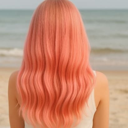 A woman with pink hair.  An AI created image.