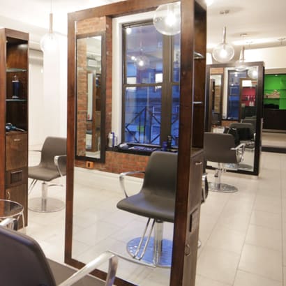 A row of styling stations at JBW Jeffrey Ching Salon