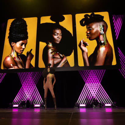 A model on a stage.