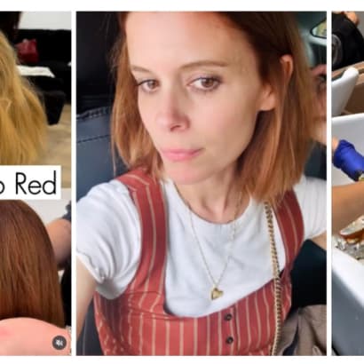 Kate Mara in the process of going from blonde to red.