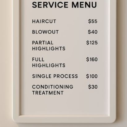 A salon service menu